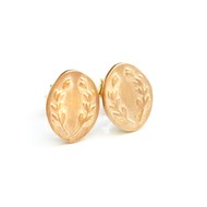 Boucles d'oreilles femme puces médailles lauriers style antique et artisanal en plaqué or mat
