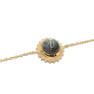 Bracelet femme labradorite ethnique motif soleil en plaqué or