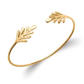 Bracelet femme jonc martelé feuilles semi ouvert ajustable en plaqué or