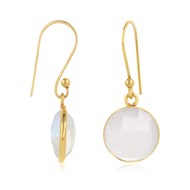 Boucles d'Oreilles Plaqué Or Pendantes Pierre de Lune Facettée avant-arrière