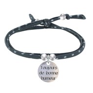 Bracelet Double Tour Lien Liberty et Médaille Toujours de Bonne Humeur Argent 925 - Gris