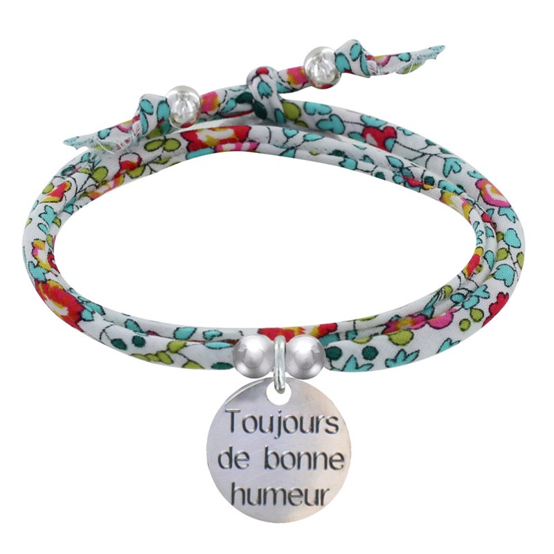 Bracelet Double Tour Lien Liberty et Médaille Toujours de Bonne Humeur Argent - Multicolore