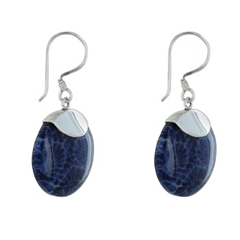 925 Sterling Silver Shell Earrings Blue Tinted