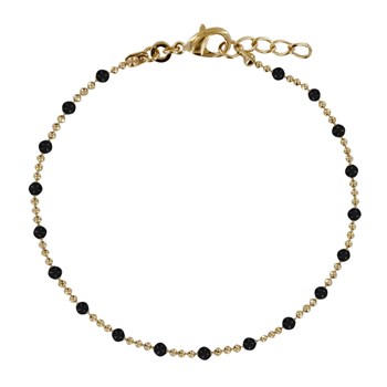Bracelet Plaqué Or Billes et Petites Perles - Noir