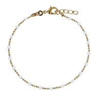 Bracelet Plaqué Or Billes et Petites Perles - Blanc