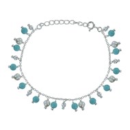 Bracelet Argent Breloques Perles de Culture et Turquoise Reconstitué