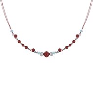 Collier Câbles Rouges Perles de Jaspe Rouge et Anneaux Facettés de Larimar