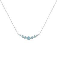 Collier Chaine Argent Rhodié Une Perle et Six Anneaux Facettés de Larimar