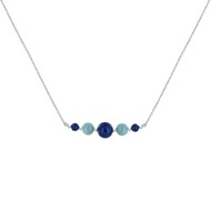 Collier Chaine Argent Rhodié Trois Perles de Lapis Lazuli et Deux Perles de Larimar