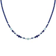 Collier Perles Lapis Lazuli Anneaux et Perles de Larimar