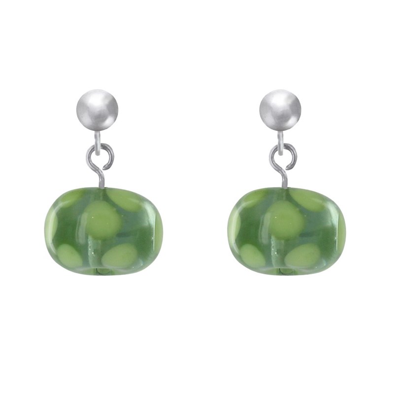 Boucles d'Oreilles en Verre Pois Vert - vue 2