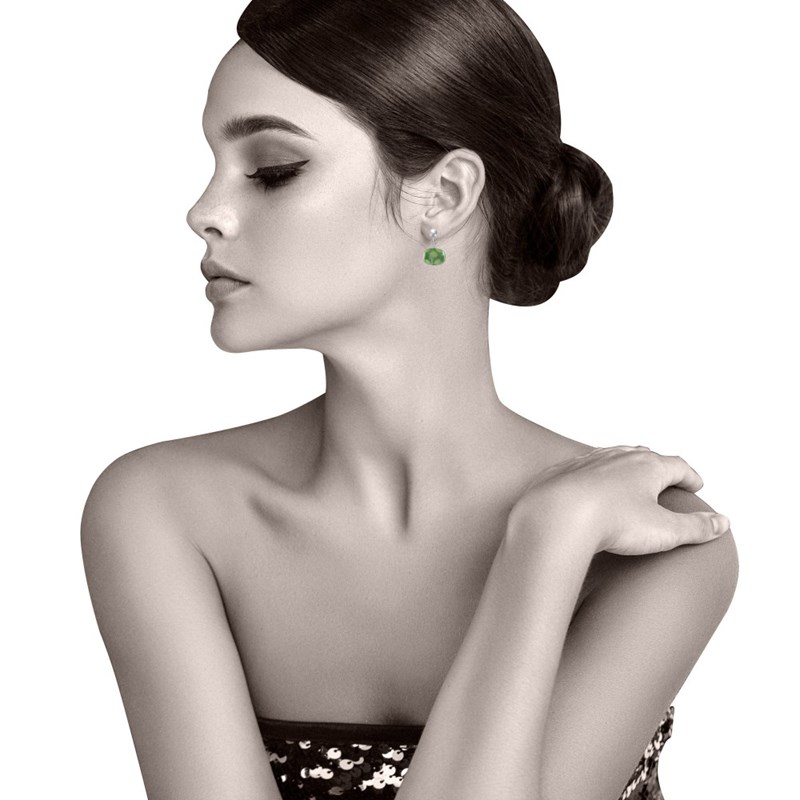 Boucles d'Oreilles en Verre Pois Vert - vue 4