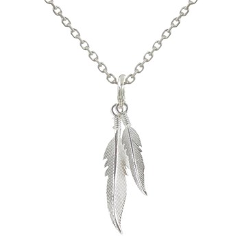 Collier Deux Plumes d'Argent - taille 42 cm