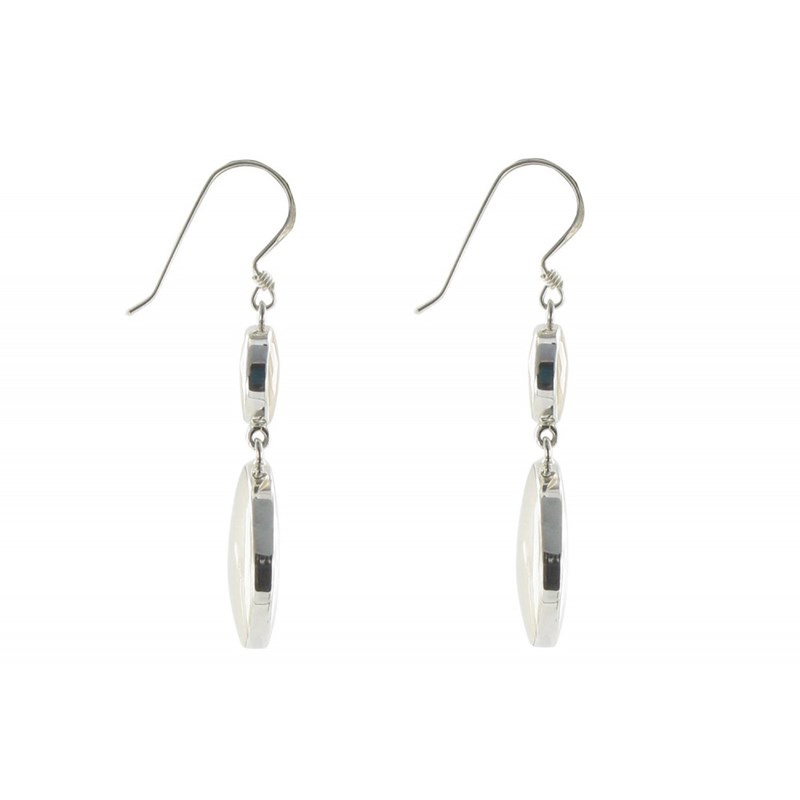 V Boucles d'Oreilles Argent Grosse et Petite Pastilles de Nacre Blanches - vue 2