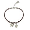 Bracelet Fleur et Papillon Argent 925 Fil Cuir Marron Foncé - vue V1