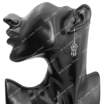 Blue turquoise pearl dream catcher earrings dangling 925 Rhodium Silver