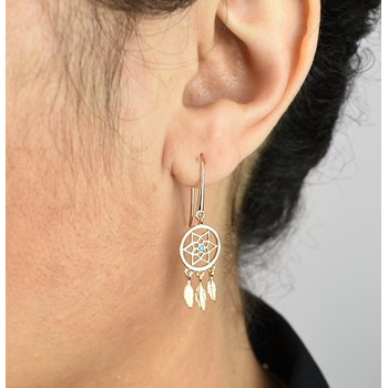 Blue turquoise pearl dream-catcher earrings dangling Gold-plated 750 3 microns