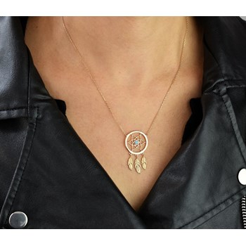 Dreamcatcher necklace turquoise-blue pearl Gold-plated 750 3 microns