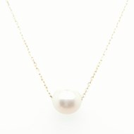Collier or jaune perle de culture blanche 7 mm