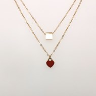 Collier Zag double chaine coeur carré doré