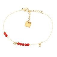 Bracelet Zag Bijoux perles rouges acier doré