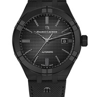 Aikon automatique acier PVD noir bracelet cuir noir 42mm