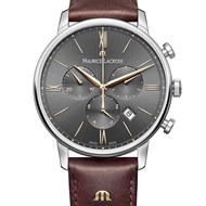 Eliros quartz chronographe acier bracelet cuir noir cadran noir indexes rose 40mm