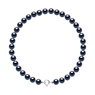 Bracelet Rang de Perles d'Eau Douce Rondes 5-6 mm Noires Argent 925