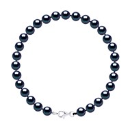 Bracelet Rang de Perles d'Eau Douce Rondes 6-7 mm Noires Argent 925
