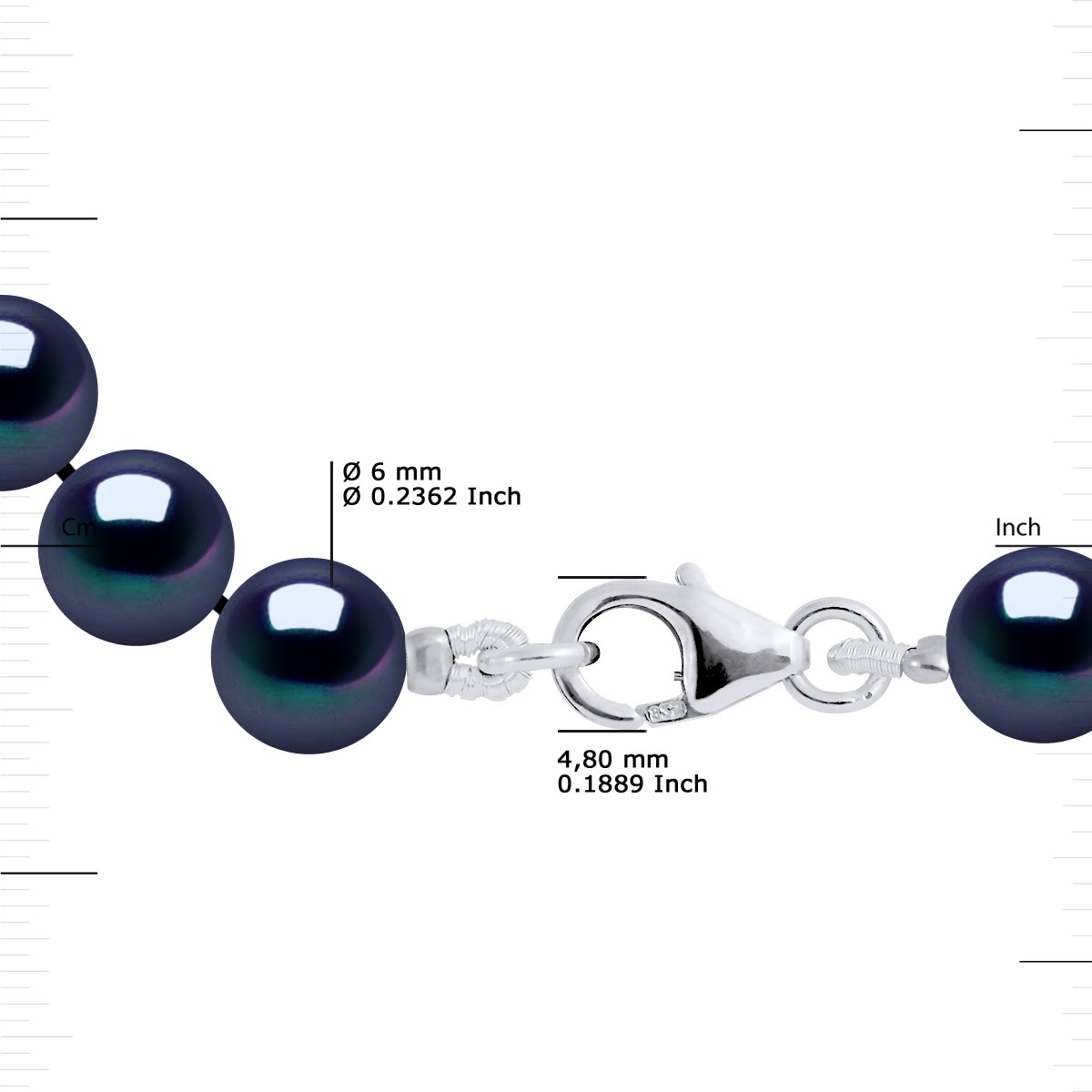 Bracelet Rang de Perles d'Eau Douce Rondes 6-7 mm Noires Argent 925 - vue 3