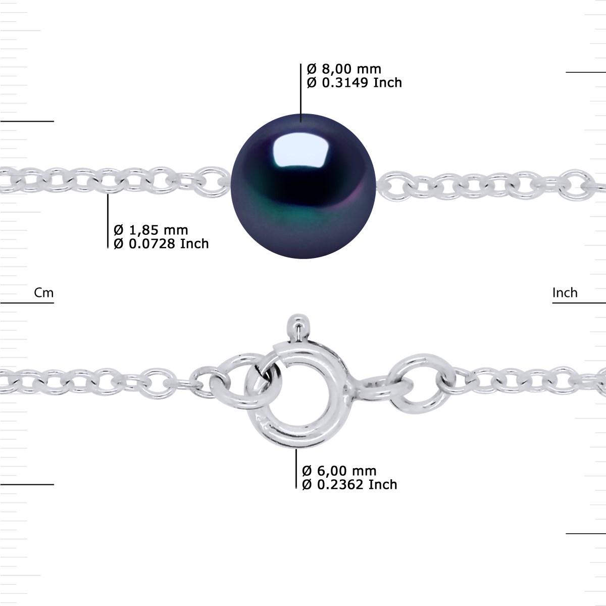 Bracelet TRIO Perles d'Eau Douce Rondes 8-9 mm Noires Argent 925 - vue 3