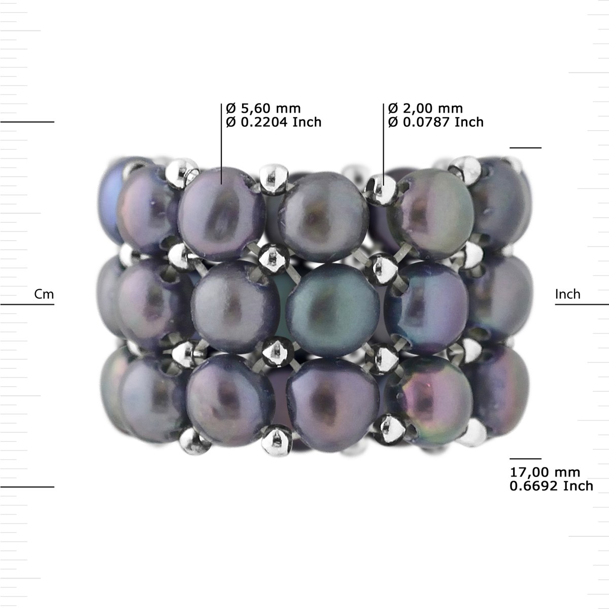Bague Triple élastiquée Perles d'Eau Douce Noires 3-4 mm - Argent 925 - vue 3