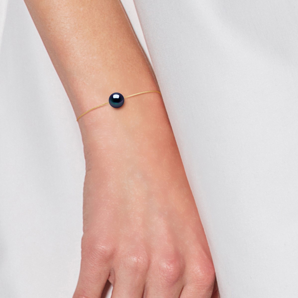 Bracelet Perle de Culture d'Eau Douce 8-9 mm Noires Chaîne Vénitienne Or Jaune - vue 2
