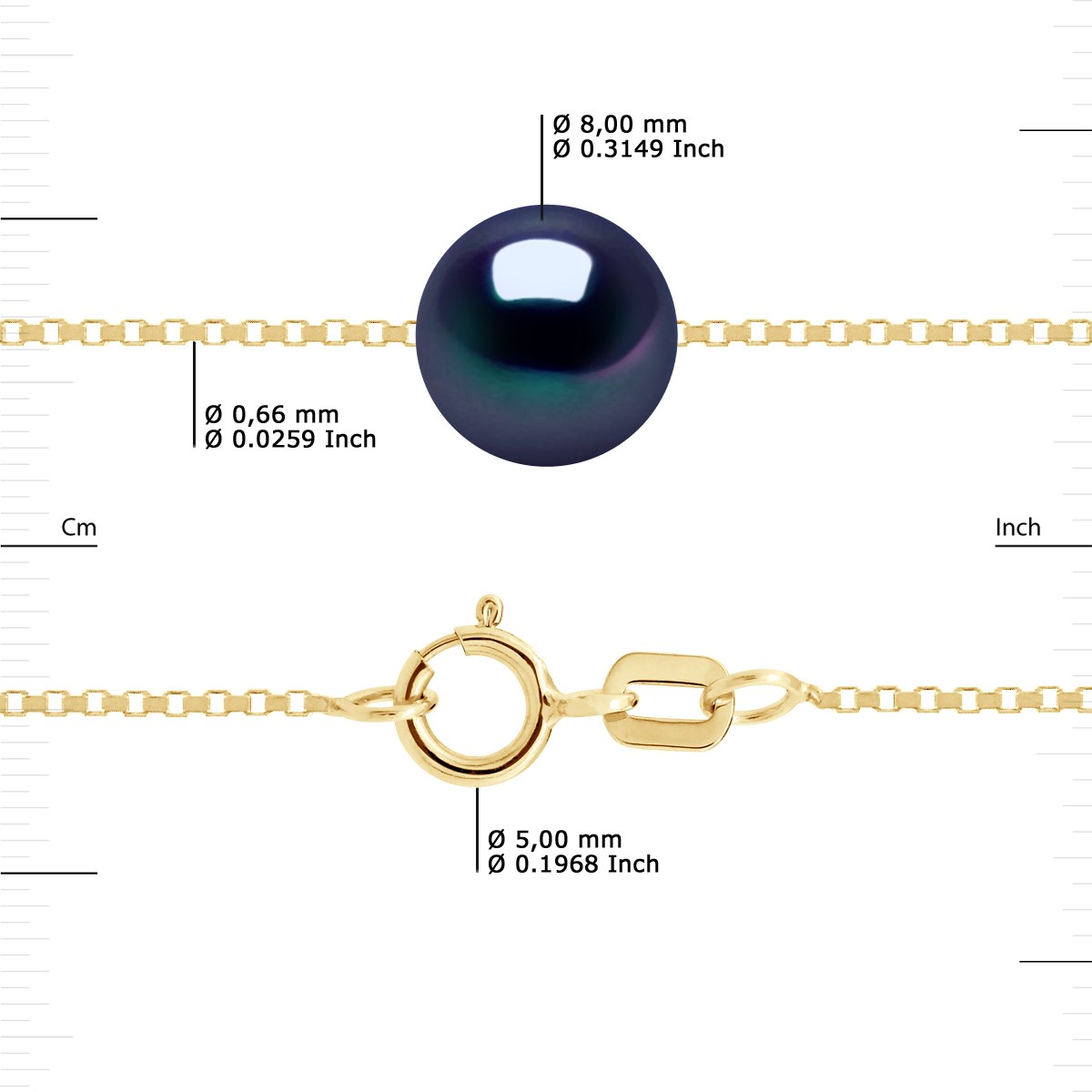 Bracelet Perle de Culture d'Eau Douce 8-9 mm Noires Chaîne Vénitienne Or Jaune - vue 3