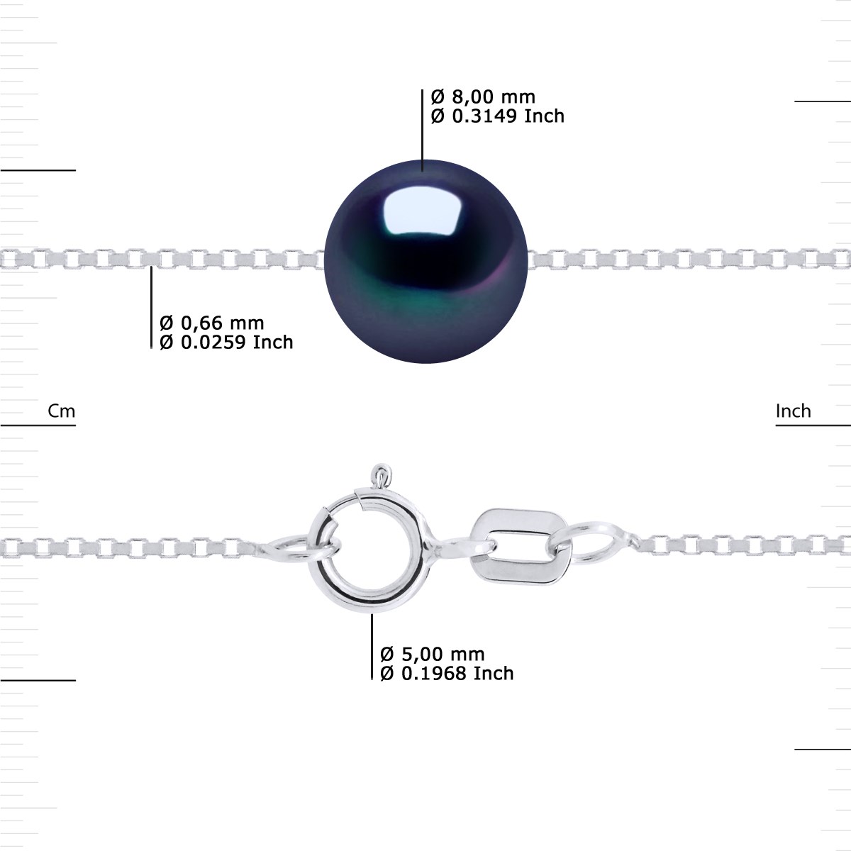 Bracelet Perle de Culture d'Eau Douce 8-9 mm Noires Chaîne Vénitienne Or Blanc - vue 3