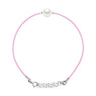 Bracelet Lien Nylon Tressé ROSE - Véritable Perle de Culture d'Eau Douce Blanche