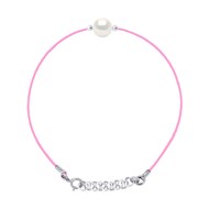 Bracelet LOVE LINK Perle d'Eau Douce Ronde 9-10 mm Blanche Lien Nylon Rose Argent 925