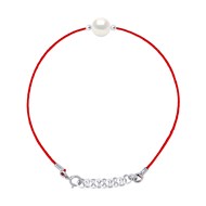 Bracelet LOVE LINK Perle d'Eau Douce Ronde 9-10 mm Blanche Lien Nylon Rouge Argent 925