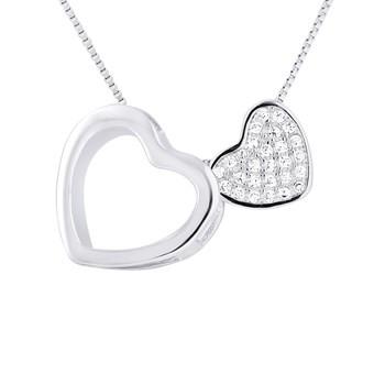 Hanger met DUBBEL HART motief, 925 Sterling Zilver - Zirkoniumoxide - Inclusief zilveren Venus ketting