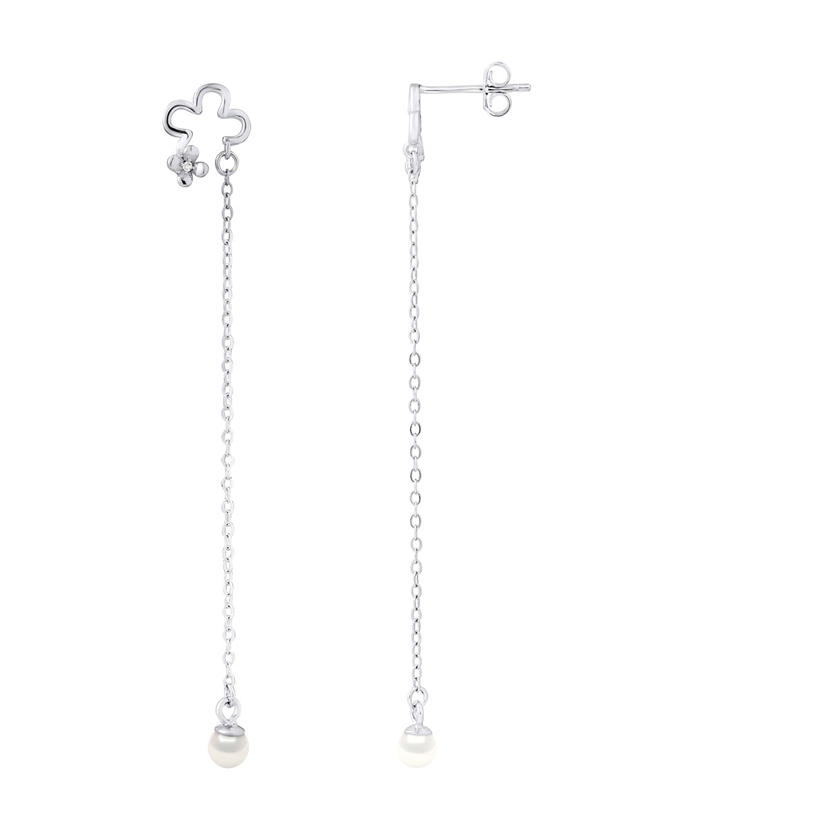 Boucles d'Oreilles TREFLE - Perles blanches - Oxyde de zirconium - Argent 925