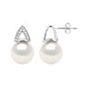 Boucles d'Oreilles en V - Perles blanches - Oxyde de zirconium - Argent 925 - vue V1