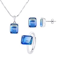 PARURE RECTANGLE BICOLORE : Collier - Bague - Boucles d'Oreilles - Argent 925