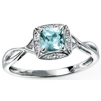 Bague Aigue marine et Diamant 0.016 carat en or 375/1000 carat