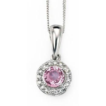 Collier saphir rose - diamant -  Chaine en Or 375 de 41cm - Pendentif en Or 375/1000 carats
