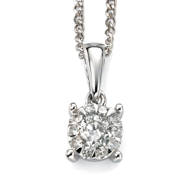 Collier diamant -  Chaine en Or 375 de 41cm - Pendentif en Or blanc 375/1000 carats