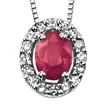 Collier rubis et diamant en Or 375 de 41cm - Pendentif en Or blanc 375/1000 carats