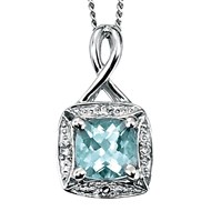 Collier aigue marine - diamant -  Chaine en Or 375 de 41cm - Pendentif en Or blanc 375/1000 carats