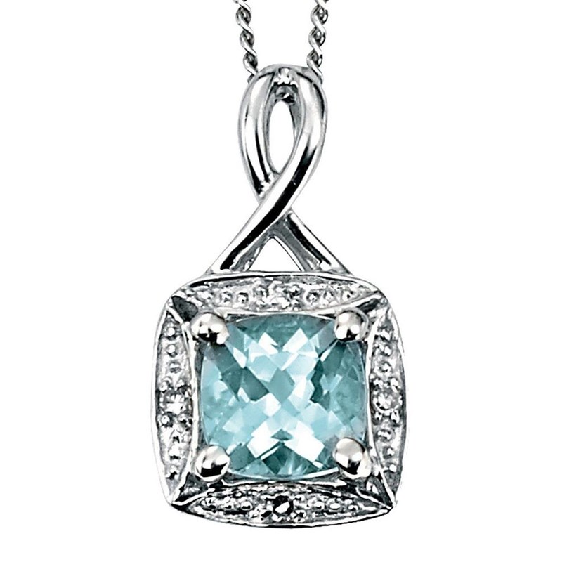 Collier aigue marine - diamant -  Chaine en Or 375 de 41cm - Pendentif en Or blanc 375/1000 carats