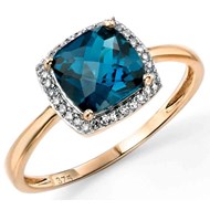 Bague topaze bleu et diamant en Or 375/1000