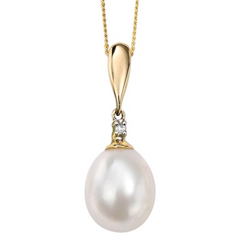 Collier perle - diamant -  Chaine en Or 375 de 41cm - Pendentif en Or 375/1000